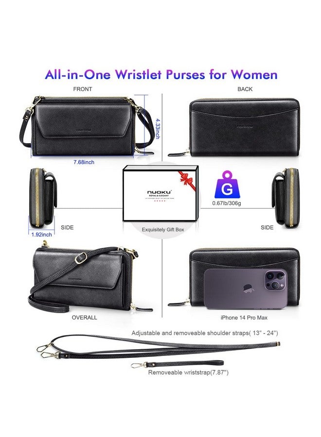 nuoku Womens RFID Wallet Purse Wristlet Crossbody Clutch with Zip Around 2 Strap - Image 3