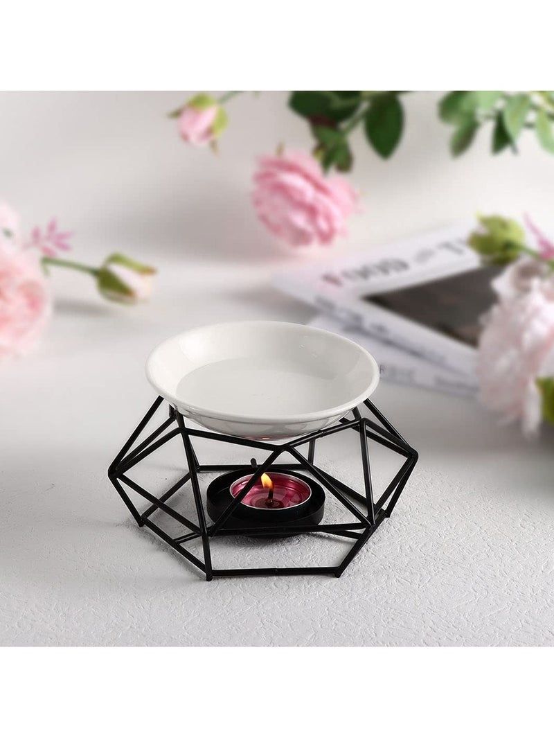 SOLARAE Delicate Romantic Ceramic Tealight Candle Holder Oil Burner, Essential Oil Incense Aroma Diffuser Furnace, Metal Wax Melt Burner for Fragrance Warmer DiffuserHome Decoration (Black) - Image 3