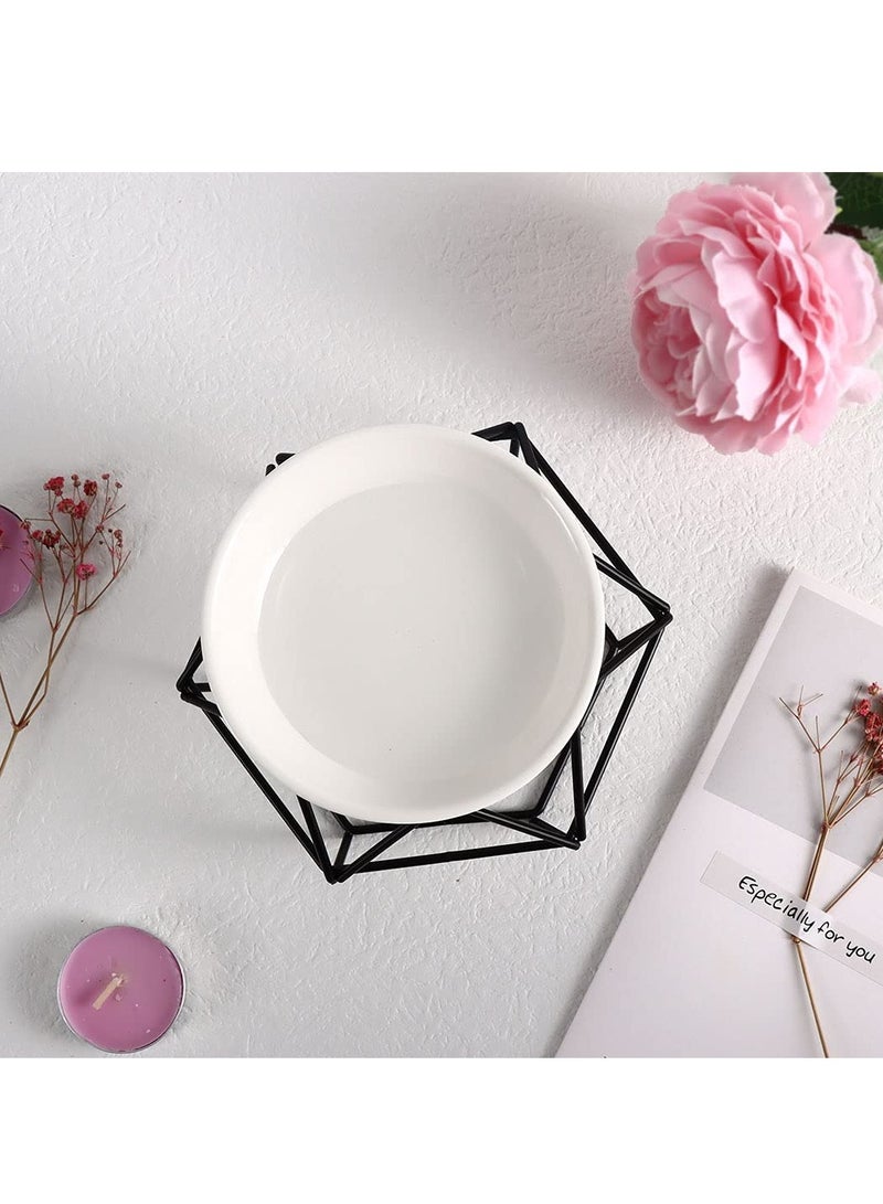 SOLARAE Delicate Romantic Ceramic Tealight Candle Holder Oil Burner, Essential Oil Incense Aroma Diffuser Furnace, Metal Wax Melt Burner for Fragrance Warmer DiffuserHome Decoration (Black) - Image 4