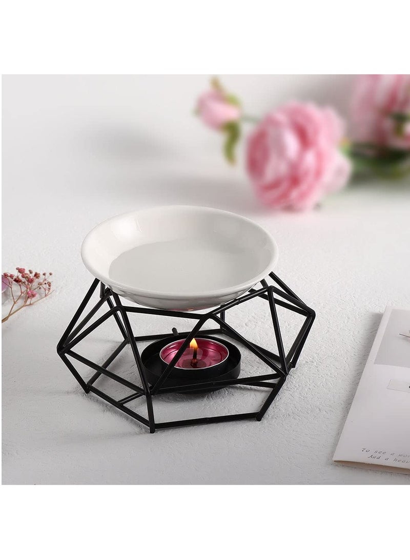 SOLARAE Delicate Romantic Ceramic Tealight Candle Holder Oil Burner, Essential Oil Incense Aroma Diffuser Furnace, Metal Wax Melt Burner for Fragrance Warmer DiffuserHome Decoration (Black) - Image 1