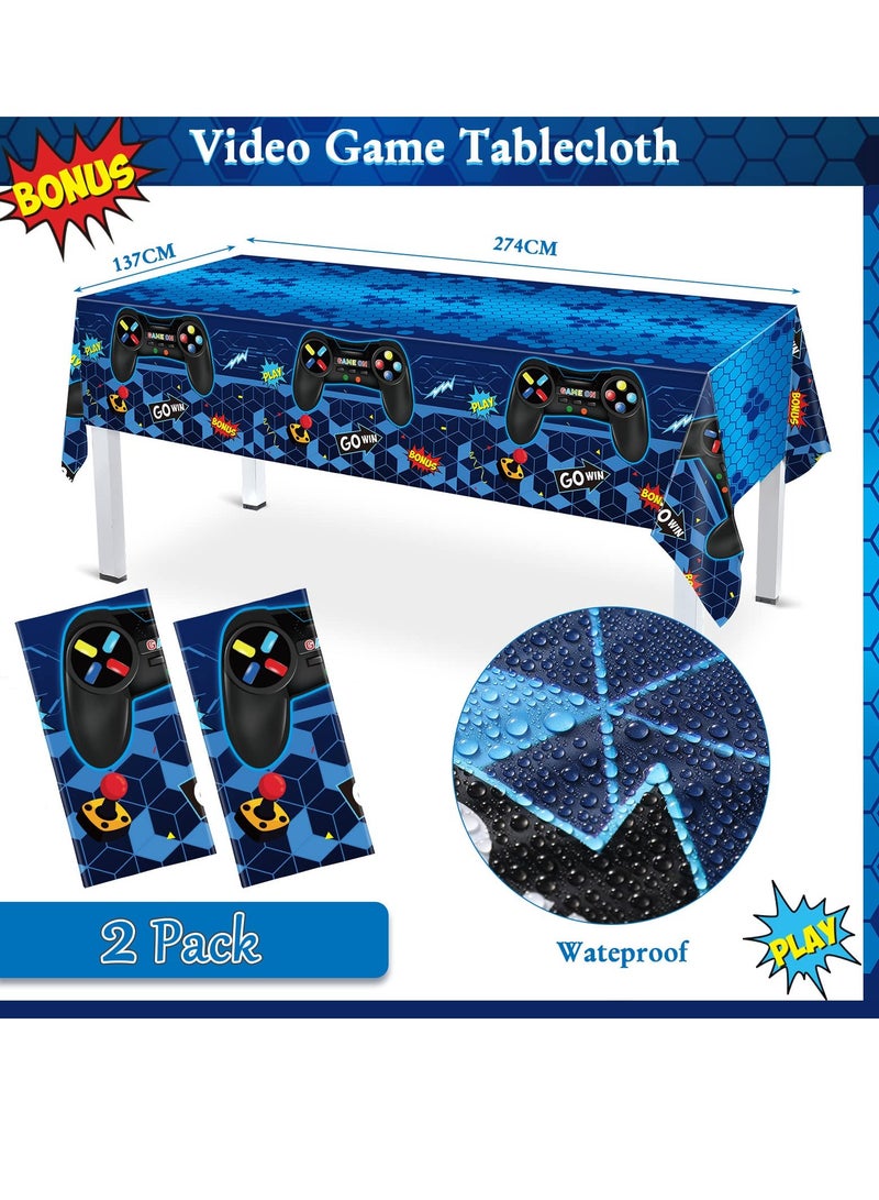 KASTWAVE Gamepad Themed Birthday Decoration Set, Blue Video Game Birthday Party Decorations For Boys, Gamepad Theme Party Supplies with Banner, Balloons, Tablecloth Paper Plates Tableware, 24 Guests - Image 4
