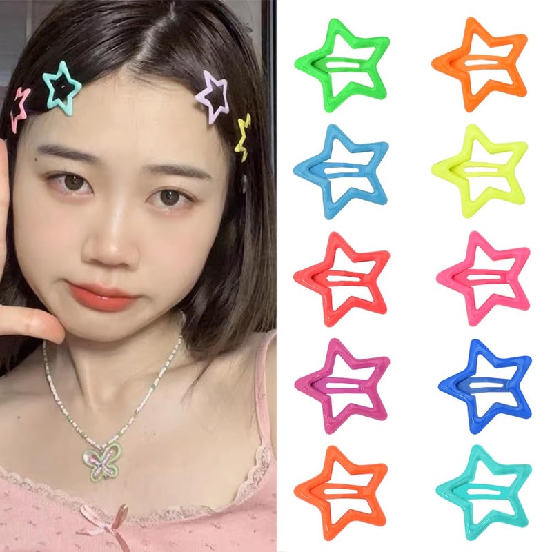 Glow Snap Unique Glow in the Dark Star Snap Hair Clips and Barrettes  Colorful Y2k Hairpins for Girls Teens Toddlers Bangs  Side Hair 10 Pcs