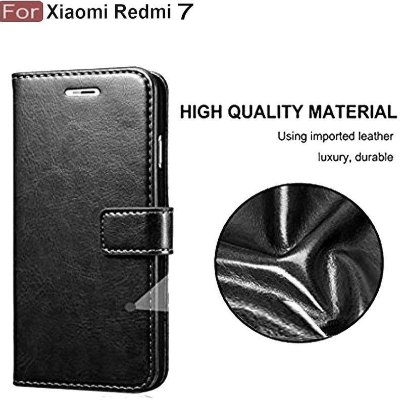 Cedo Redmi 7 (4G) Flip Cover | Leather Finish | Inside Pockets & Inbuilt Stand | Shockproof Wallet Style Magnetic Closure Back Case Flipcover (Black) - Image 5