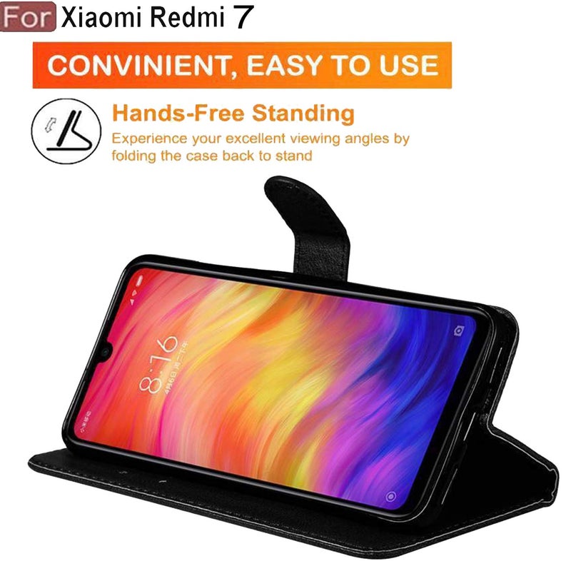 Cedo Redmi 7 (4G) Flip Cover | Leather Finish | Inside Pockets & Inbuilt Stand | Shockproof Wallet Style Magnetic Closure Back Case Flipcover (Black) - Image 2