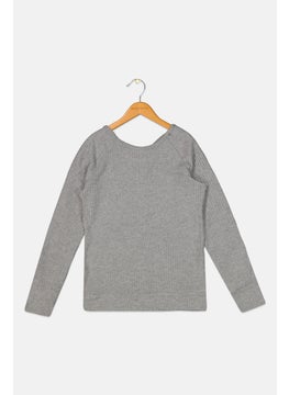 Nine 1 Eight Kids Girl Jacquard Long Sleeve Sweatshirts, Grey  - Image 1