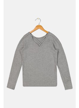 Nine 1 Eight Kids Girl Jacquard Long Sleeve Sweatshirts, Grey  - Image 2