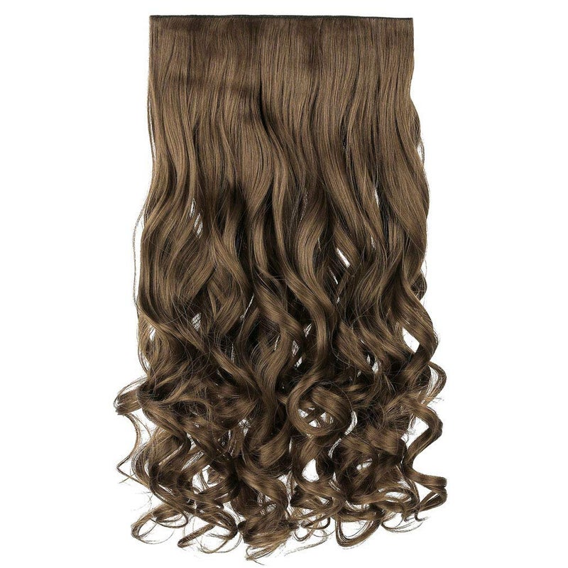 REECHO 20 1pack 34 Full Head Curly Wave Clips in on Synthetic Hair Extensions HE008 Hair pieces for Women 5 Clips 45 Oz Per Piece Ash Light Brown