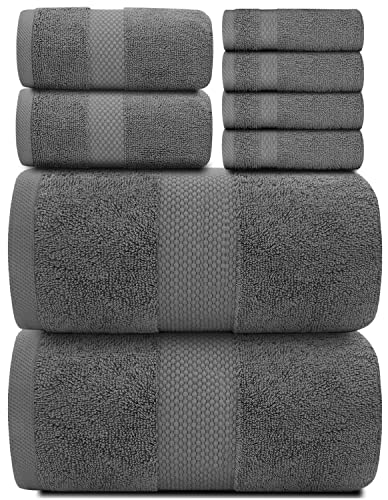 White Classic Luxury Bath Towel Set of 8 Pieces  100 Turkish Cotton Highly Absorbent Towels for Bathroom 2 Luxury Bath Towels 700GSM 2 Hand Towels 4 Washcloths Dark Gray