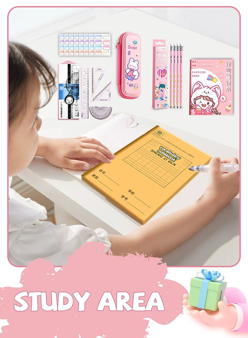 Kidle Back to School Gift Set for Students - 52 Pcs Premium Stationery Kit with Pink Suitcase, Castle Blocks, 12 Acrylic Markers, 5 Notebooks, Pencils, Clay & More - Image 2