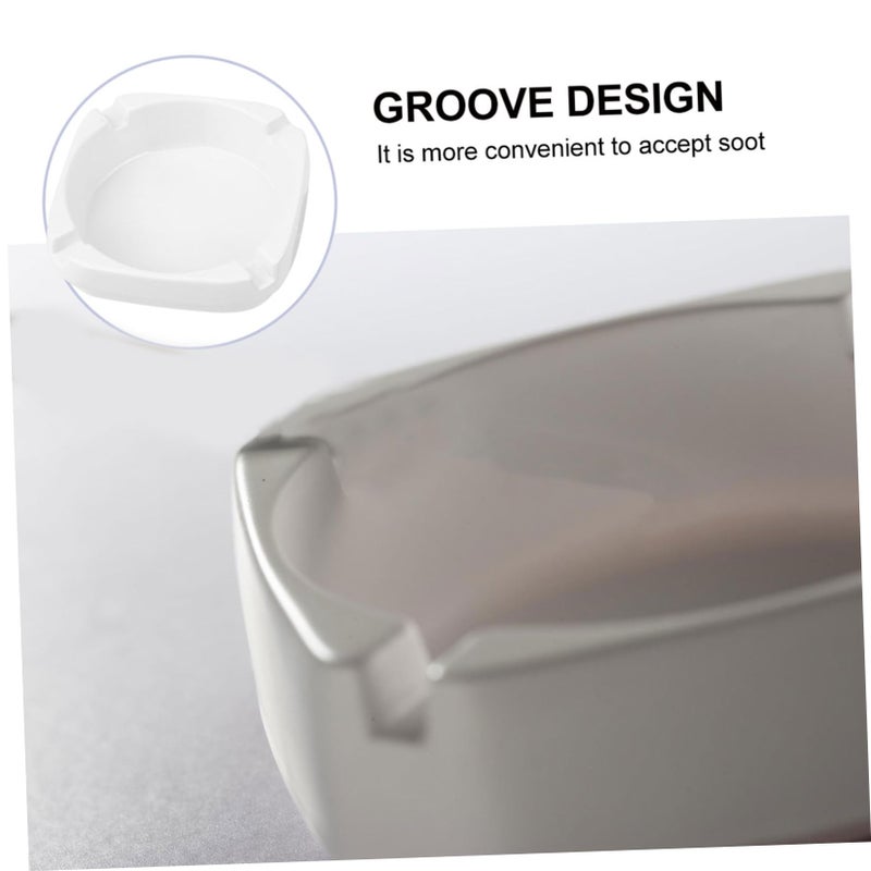 Outdoor White Square Smoking Ashtray With Lid Lightweight Imitation Porcelain Design - Image 4