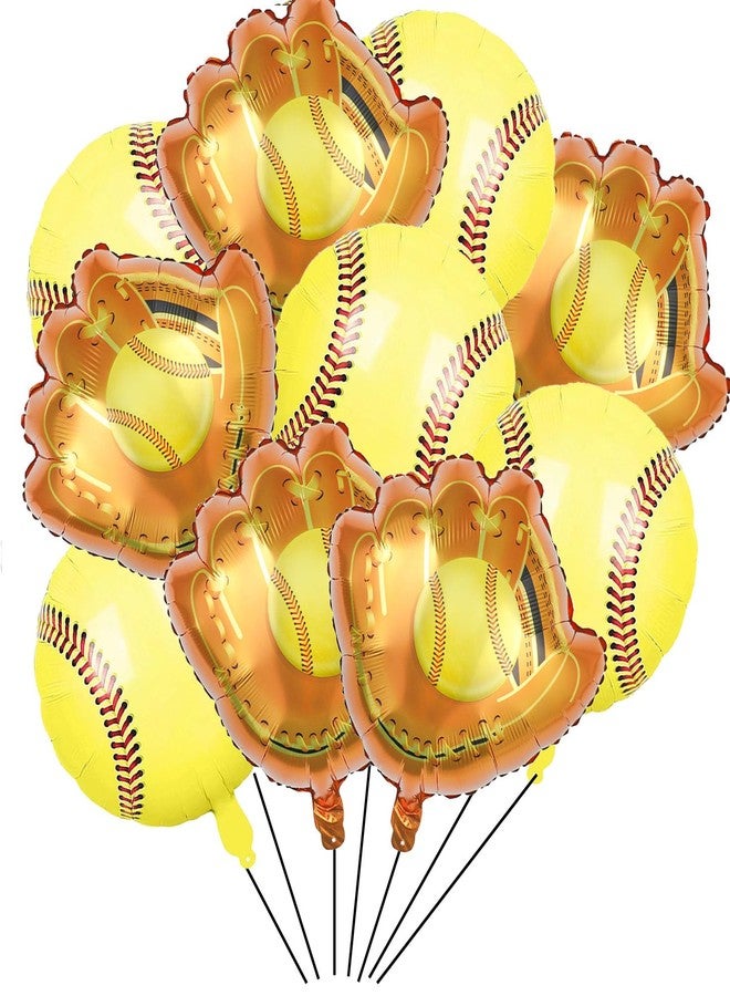 CSTYWC 10PC Softball Foil Balloons: 5x18" Inch, 5x20" Inch Softball Glove Balloons - Yellow, Baseball Themed - Birthday Party Supplies - Image 1