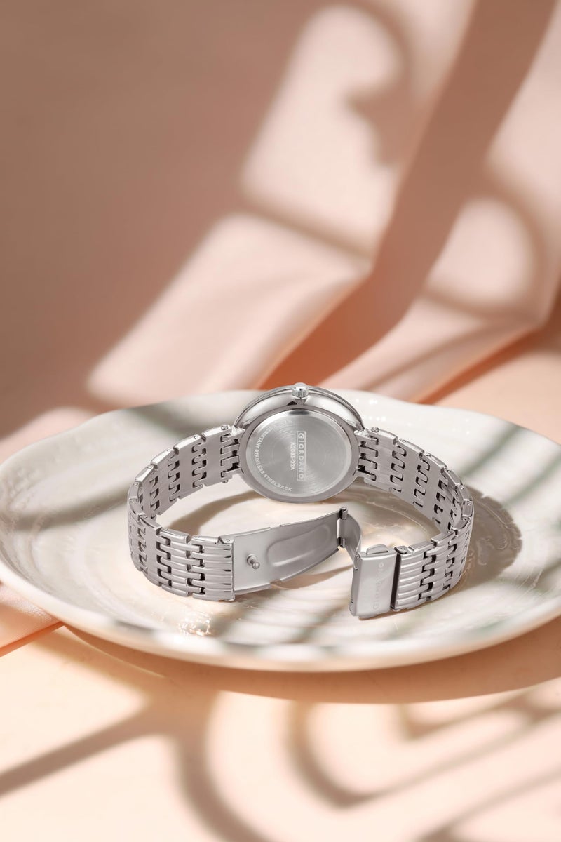 Giordano Eleganza Collection Watch for Women with Stainless Steel Strap and Crystal Embellished Bezel, Roman Numerals - Image 5