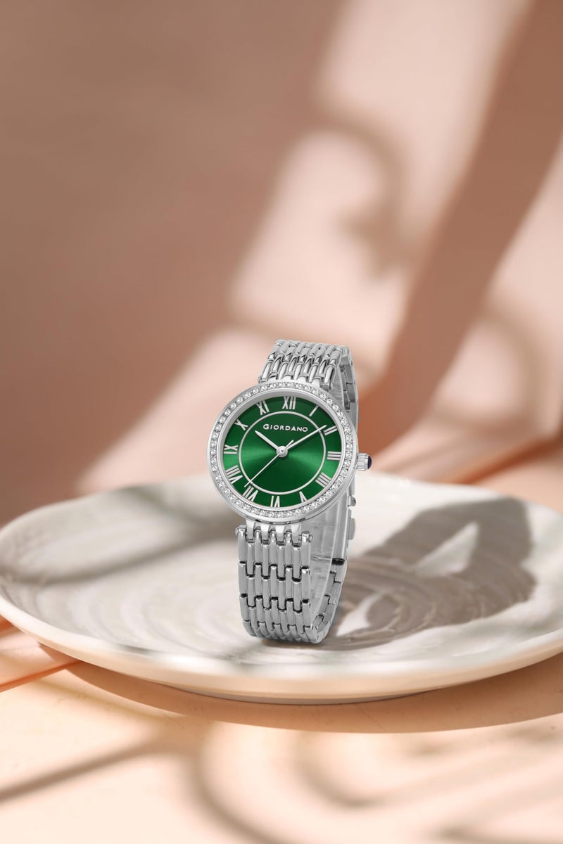 Giordano Eleganza Collection Watch for Women with Stainless Steel Strap and Crystal Embellished Bezel, Roman Numerals - Image 3
