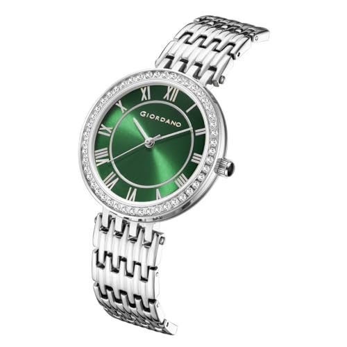 Giordano Eleganza Collection Watch for Women with Stainless Steel Strap and Crystal Embellished Bezel, Roman Numerals - Image 4