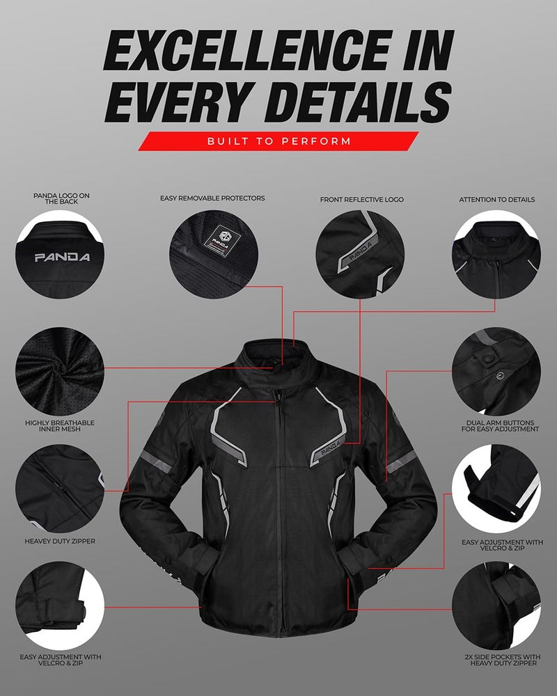 PANDA CYCLE GEAR Motorcycle Jacket for Men & Women All Weather Impact Armored Dual Sports Enduro Motocross ATV Riding Motorbike Touring Jacket (US, Alpha, X-Large, Regular, Regular, ALL BLACK) - Image 3