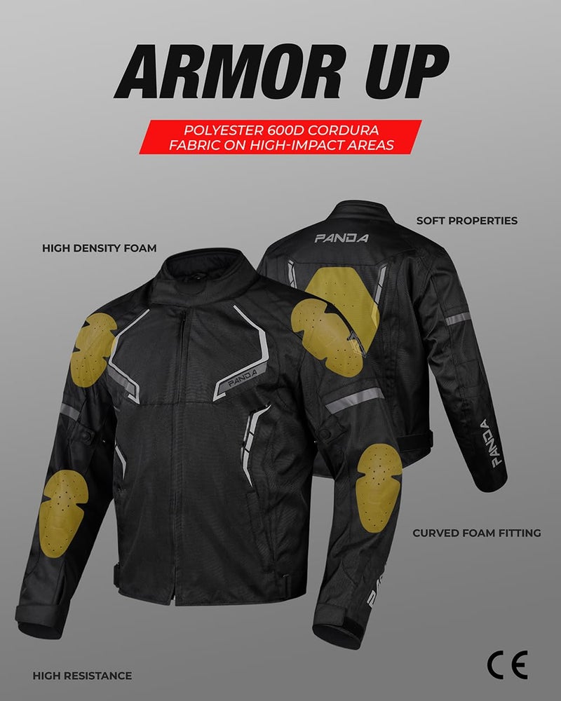PANDA CYCLE GEAR Motorcycle Jacket for Men & Women All Weather Impact Armored Dual Sports Enduro Motocross ATV Riding Motorbike Touring Jacket (US, Alpha, X-Large, Regular, Regular, ALL BLACK) - Image 4