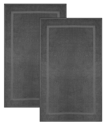 COTTON CRAFT Bath Mats - 2 Pack 100% Cotton 21x30 Inches - Ultra Absorbent - Plush 900 GSM - Banded Border Luxury Towel Rug - Step Out Tub Shower Floor Mat -Not a Bathroom Rug - Charcoal Grey - Image 1
