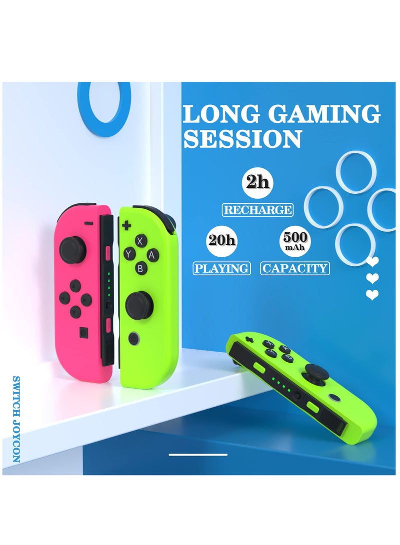 Zikra Wireless Replacement Joy-Con Controllers for Switch/Lite - Left & Right with Wrist Strap, Motion Control, Vibration, and Wake-up Function (Pink & Green) - Image 2