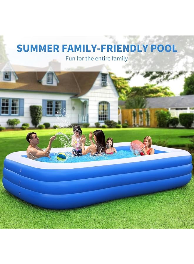 AUTOYSUR حوض سباحة قابل للنفخ للأطفال والكبار، حوض سباحة عائلي سميك قابل للنفخ للأطفال للحديقة والفناء الخلفي والحفلات الصيفية العائلية (305 * 183 * 56 سم) - Image 4