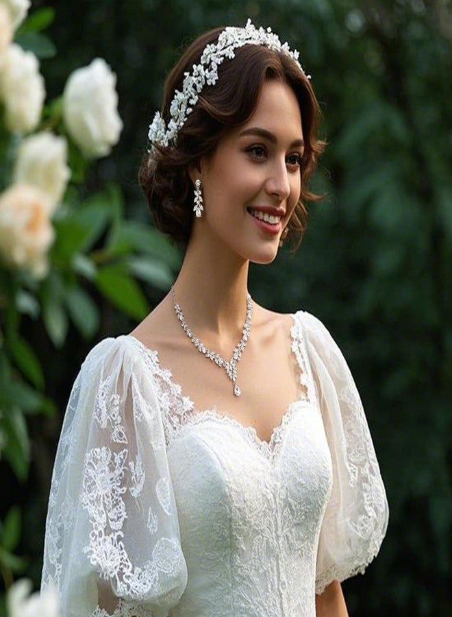 بريلوف طقم مجوهرات زفاف بريلوف للنساء، إكسسوارات للعروس وحفلات التخرج، شفاف - Image 3