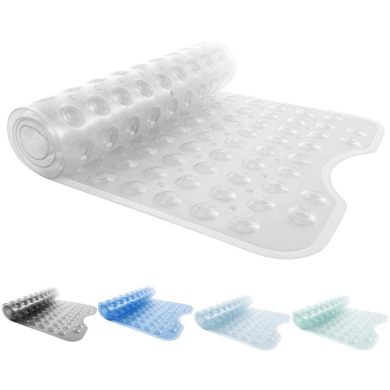 ANSIO Long Bath Mat PVC NonSlip Anti Mould bath Mat with Drain Holes  Suction Cups Machine Washable 100 cm x 394 cm  40 x 157 Inches  Clear