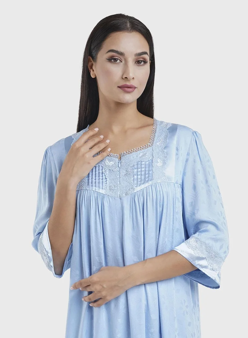 Kashkha Viscose Jacquard Hexagon Self-Print Nightwear Dress (CNH458)