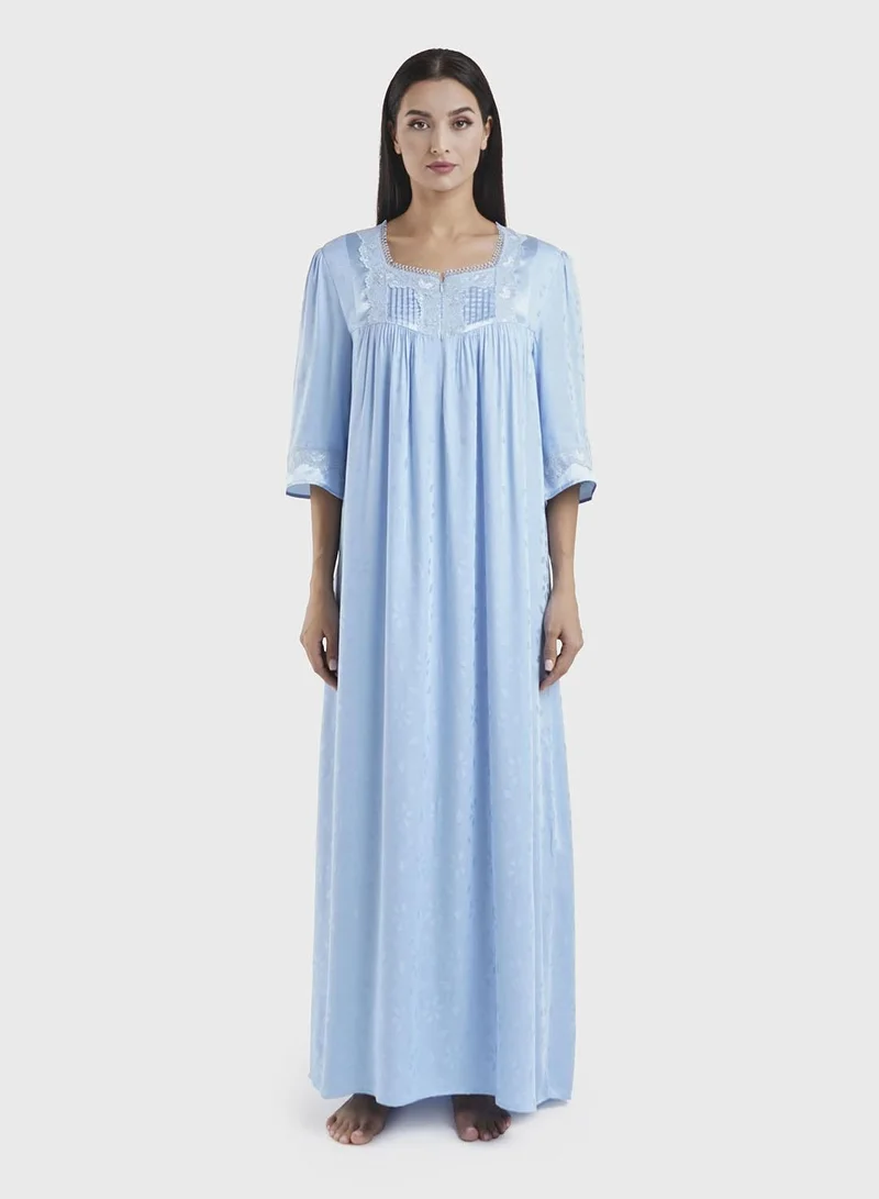 Kashkha Viscose Jacquard Hexagon Self-Print Nightwear Dress (CNH458)