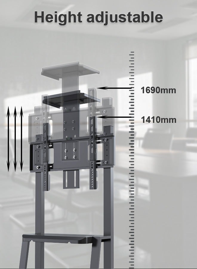 Bolivia's Mobile TV stand Rolling TV Cart  for 32-75 inch TV, Floor Stand with lockable universal wheels, Height adjustable, VESA compatible 600*400mm, Up to 70kg,With Camera Tray and Two Shelves - Image 4