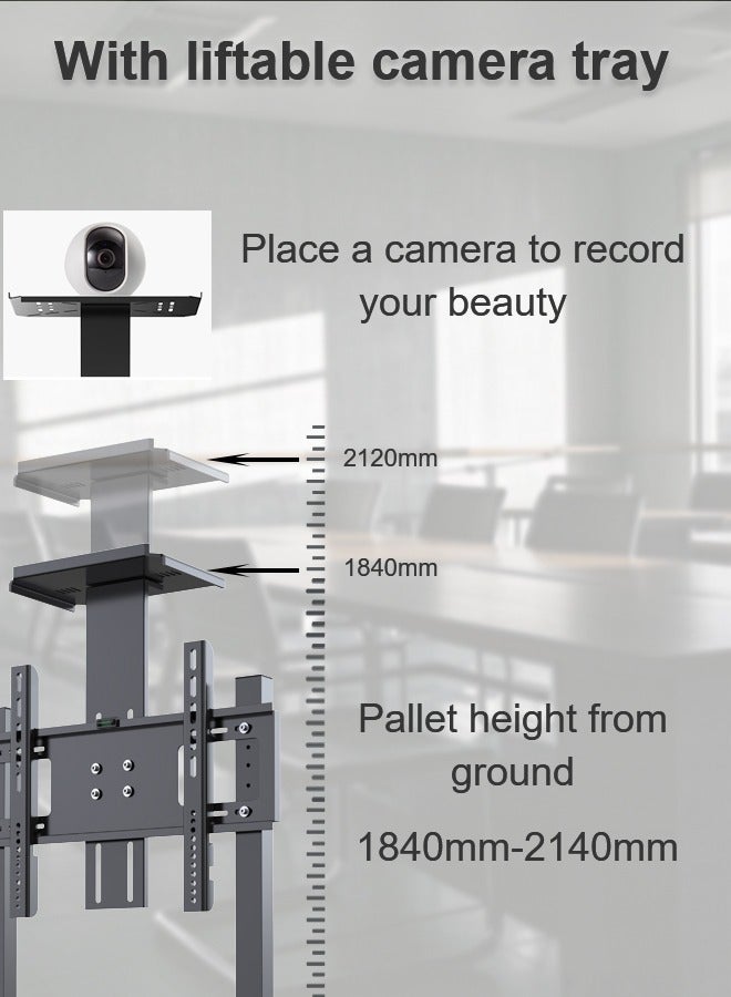 Bolivia's Mobile TV stand Rolling TV Cart  for 32-75 inch TV, Floor Stand with lockable universal wheels, Height adjustable, VESA compatible 600*400mm, Up to 70kg,With Camera Tray and Two Shelves - Image 5