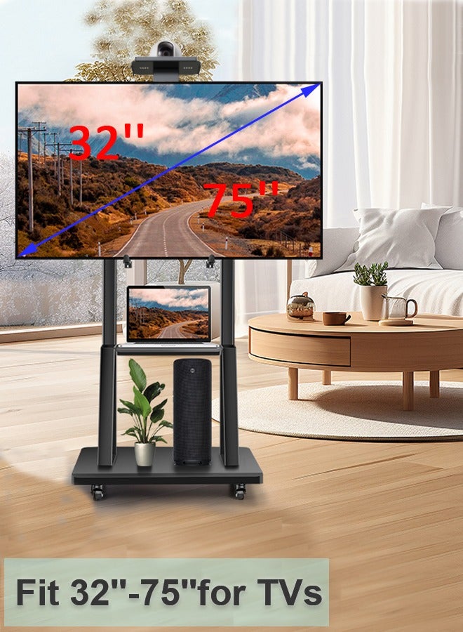 بوليفياز حامل تلفزيون متحركة لالشاشات المسطحة والمنحنية LCD و LED 4K من 32 إلى 75 بوصة، 50، 55، 60، 65، 70 75 بوصة، قاعدة تلفزيون متحرك قوي مزود بعجلات، أقصى VESA 600x400 مم حتى 154  رطل، استاند شاشه قابل للتحريك مع رف و منصة كاميرا - Image 4