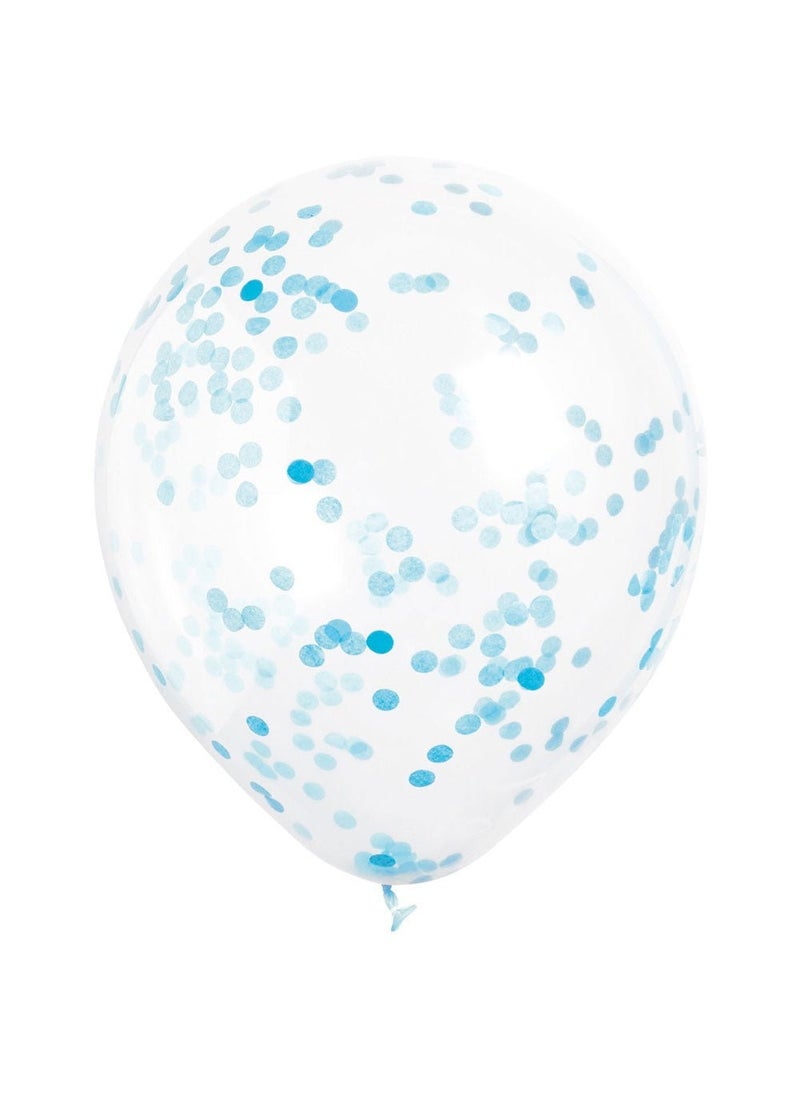 Unique Confetti Balloons Blue Transparent Latex 30 cm 6-Pack - Image 1