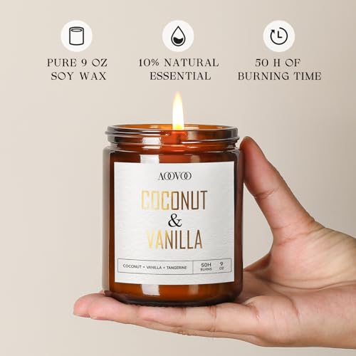 AOOVOO Coconut Vanilla Candles - 9 oz Scented Candles, Aromatherapy Candle, Soy Candle for Home Scented - Image 3