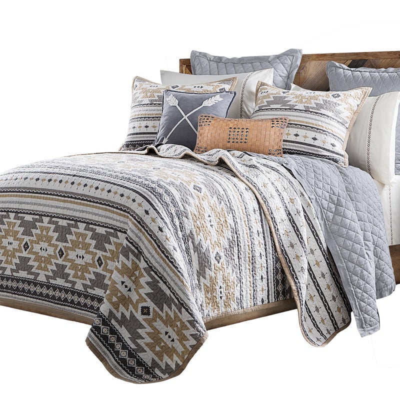 Paseo Road Paseo Road Desert Sage Western Bedding 3 Piece Quilt Set with Pillow Shams King Size Aztec Bedding Set Tribal Southwestern Bedding Geometric Pattern Cotton Reversible Bed Set 