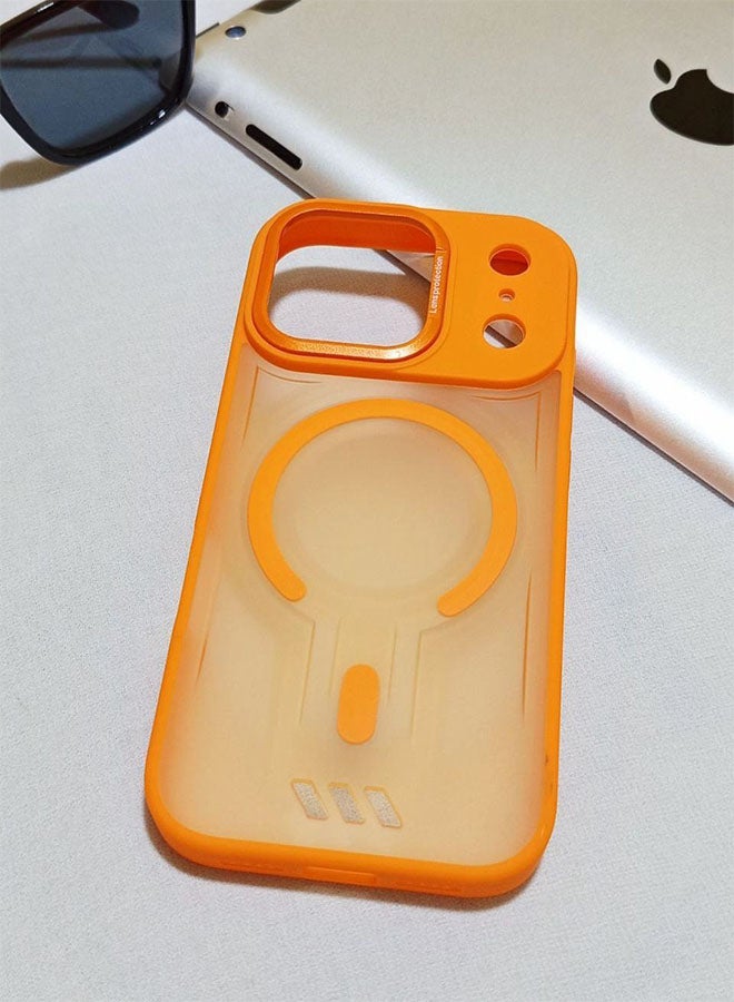 جراب مقاوم للصدمات ممتاز لهاتف ايفون 17 برو - مع إطار معدني للكاميرا - غطاء مغناطيسي غير لامع أنيق لجميع الأعمار ويدعم ماج سيف - مضاد لبصمات الأصابع وحماية الكاميرا ومقاومة للسقوط - متوافق مع ايفون 17 برو - برتقالي - Image 3