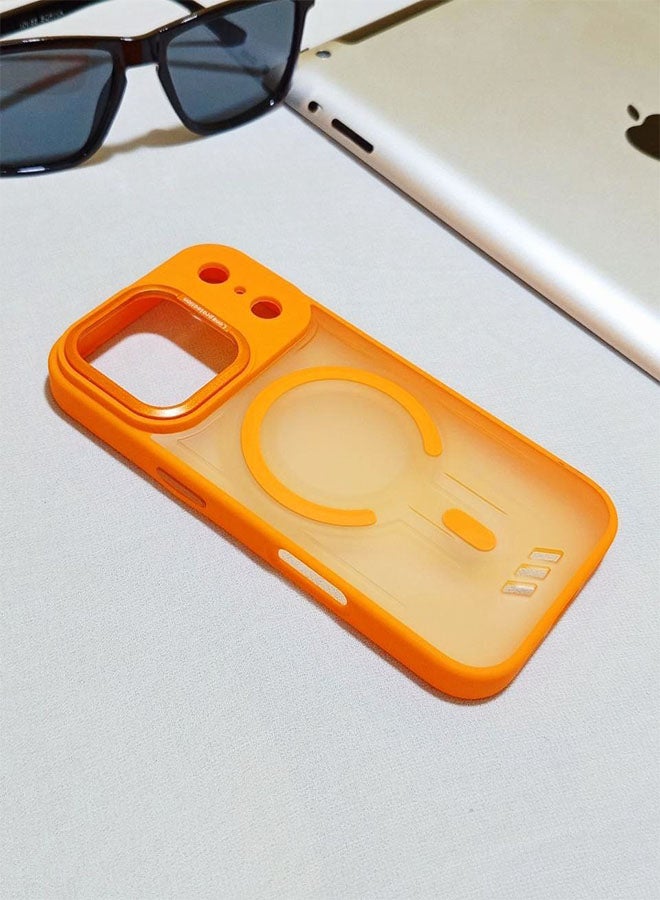 جراب مقاوم للصدمات ممتاز لهاتف ايفون 17 برو - مع إطار معدني للكاميرا - غطاء مغناطيسي غير لامع أنيق لجميع الأعمار ويدعم ماج سيف - مضاد لبصمات الأصابع وحماية الكاميرا ومقاومة للسقوط - متوافق مع ايفون 17 برو - برتقالي - Image 2