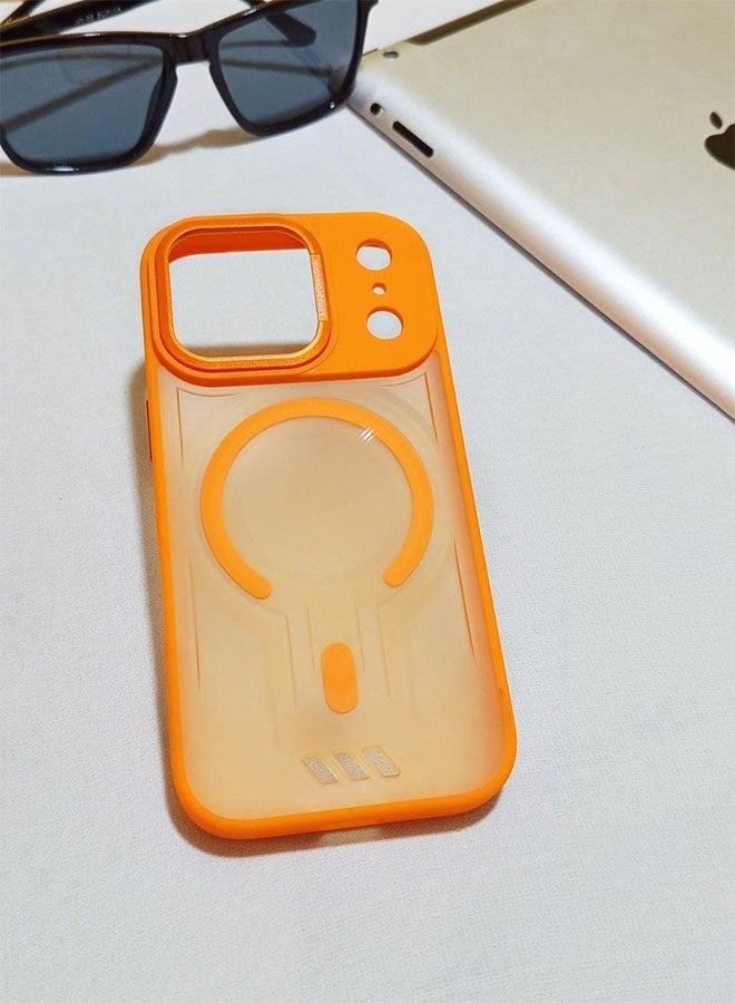 جراب مقاوم للصدمات ممتاز لهاتف ايفون 17 برو - مع إطار معدني للكاميرا - غطاء مغناطيسي غير لامع أنيق لجميع الأعمار ويدعم ماج سيف - مضاد لبصمات الأصابع وحماية الكاميرا ومقاومة للسقوط - متوافق مع ايفون 17 برو - برتقالي - Image 1