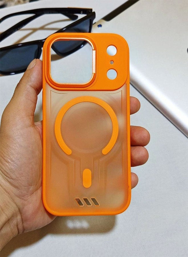 جراب مقاوم للصدمات ممتاز لهاتف ايفون 17 برو - مع إطار معدني للكاميرا - غطاء مغناطيسي غير لامع أنيق لجميع الأعمار ويدعم ماج سيف - مضاد لبصمات الأصابع وحماية الكاميرا ومقاومة للسقوط - متوافق مع ايفون 17 برو - برتقالي - Image 4