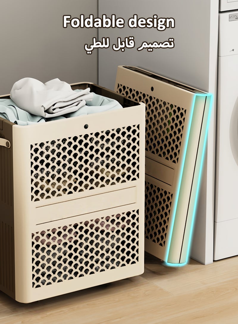 HQ-GAMING Laundry Baskets, Collapsible Laundry Hamper, Foldable Laundry Bin, Freestanding Breathrable Clothes Hamper with Easy Carry Handles in Laundry Room Bedroom Bathroom College Dorm - Image 5