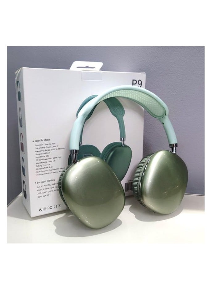 P9 - P9 Wireless Bluetooth Over-Ear Stereo Gaming Headphones for Laptops, Mobiles, and Computers, Memory Card Support - Green - Image 1