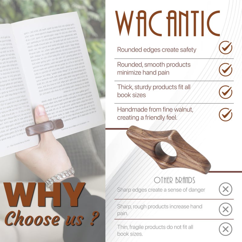 WACANTIC Walnut Book Page Holder, Smooth Finish Wood Book Holder for Reading, Ideal Book Reader Gifts & Reading Accessories,Book Worm Gifts for Women, Thumb Book Page Holder (Large-N) - Image 2