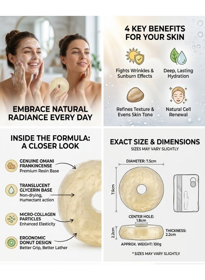 Frankincense Collagen Soap with Vitamin E for Face and Body – Natural Anti-Aging Brightening Soap for Acne, Dark Spots, Skin Tightening and Deep Hydration – Handmade Glycerin Soap Bar - Image 2