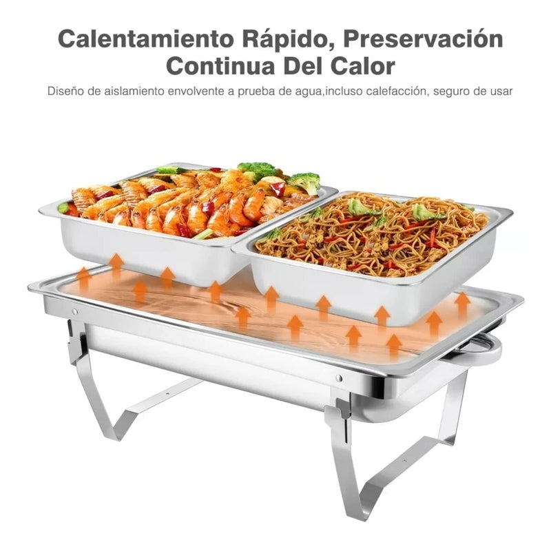 Orlenic Stainless Steel Chafing Dish Buffet Server with 2 Food Trays, Rectangular Catering Warmer for Restaurants, Hotels, Parties, Weddings, Banquets – Large Capacity Buffet Food Warmer - Image 2