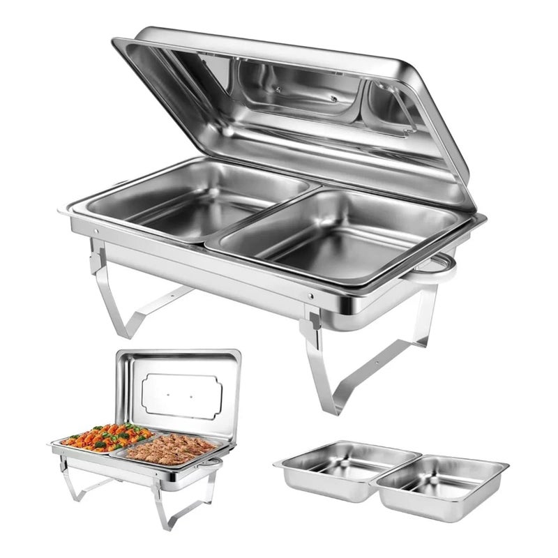 Orlenic Stainless Steel Chafing Dish Buffet Server with 2 Food Trays, Rectangular Catering Warmer for Restaurants, Hotels, Parties, Weddings, Banquets – Large Capacity Buffet Food Warmer - Image 1
