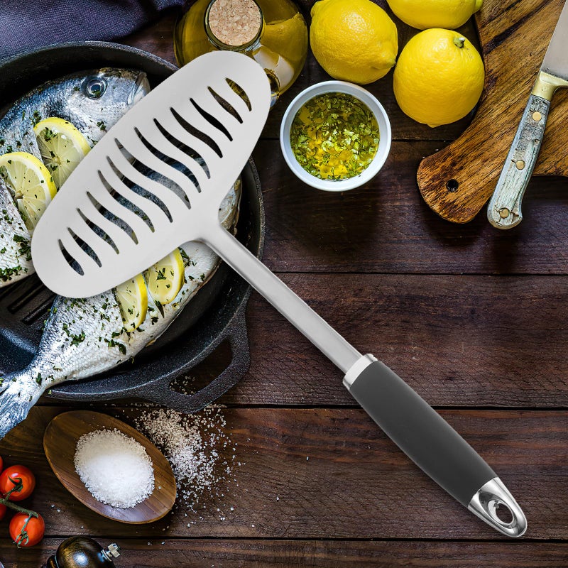 Stainless Steel Fish Spatula and Steak Turner Kitchen Cooking Utensil for Grilling Seafood Meat - Image 4