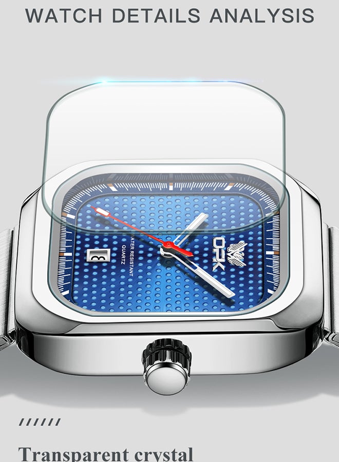 Opk Stylish Square Steel Strap Men'S Watch, Luminous And Waterproof, Single Calendar Quartz Watch, 6041 Steel Strap, Natural Blue. - Image 4