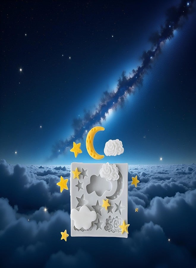 Rosojodg 1Pc Star Moon Clouds Shaped Silicone Fondant Molds, Candy Chocolate Molds for DIY Cake Fondant Cookie Cloud Fondant Mold Moon For Candy Baking Sugar Cakes Decorating Candy Making Supplies - Image 2