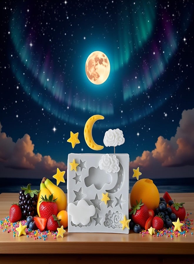 Rosojodg 1Pc Star Moon Clouds Shaped Silicone Fondant Molds, Candy Chocolate Molds for DIY Cake Fondant Cookie Cloud Fondant Mold Moon For Candy Baking Sugar Cakes Decorating Candy Making Supplies - Image 3