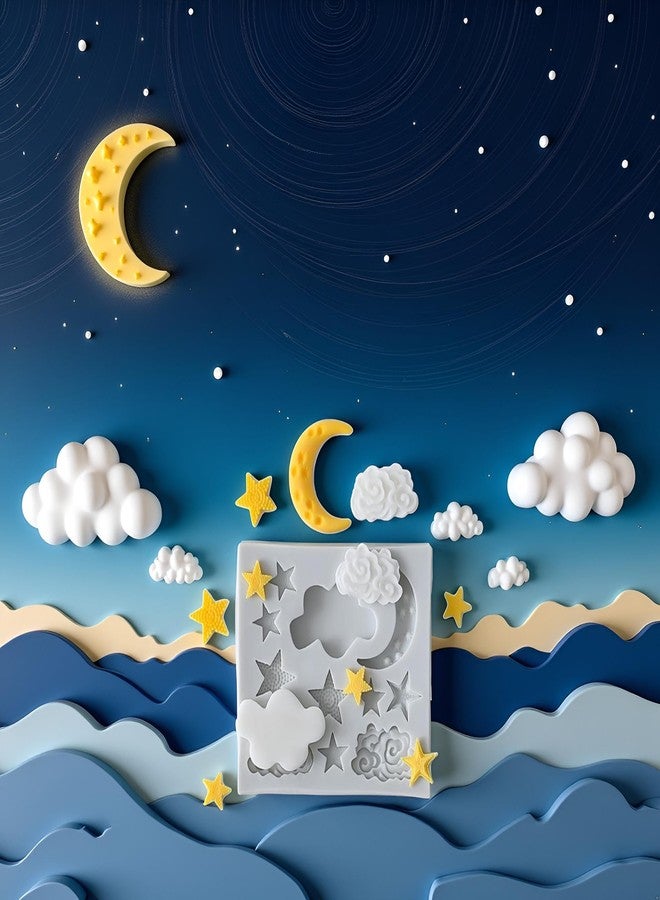 Rosojodg 1Pc Star Moon Clouds Shaped Silicone Fondant Molds, Candy Chocolate Molds for DIY Cake Fondant Cookie Cloud Fondant Mold Moon For Candy Baking Sugar Cakes Decorating Candy Making Supplies - Image 5
