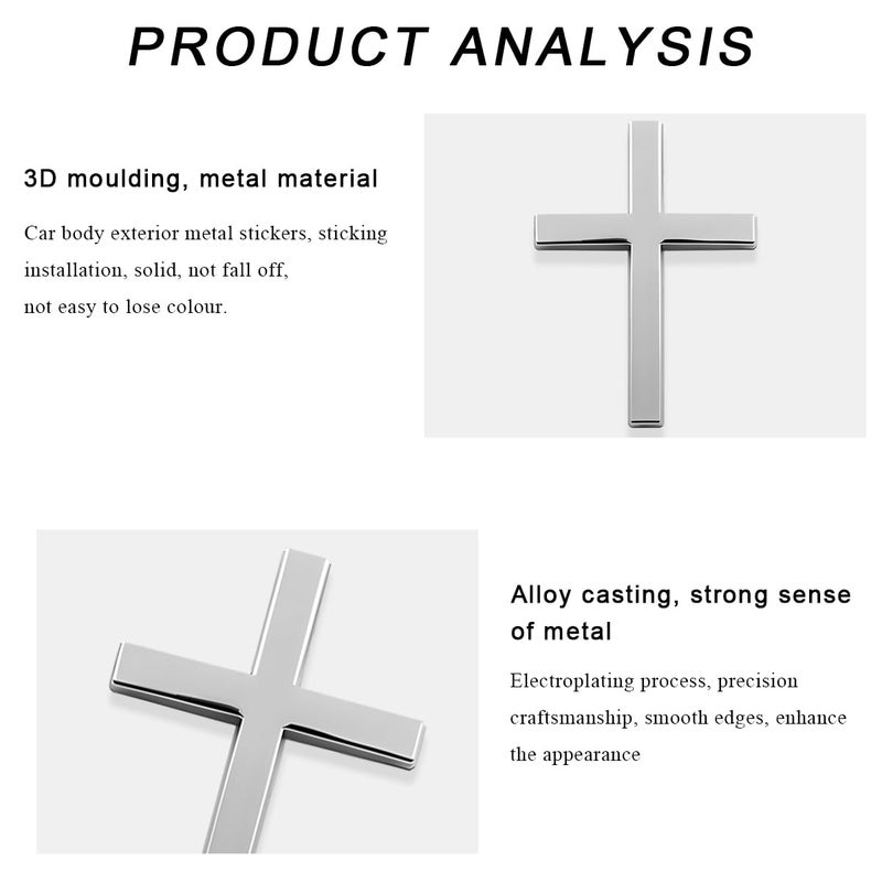 DXNQ 2PCS Metal Jesus Christ Cross Badge Stickers, 2.5"Ã—1.8" Alloy 3D Individual Car Cross Sticker, Self Adhesive Scratch Covering Metal Cross Auto Emblem Decal for Car Body Fender Tail (Silver) - Image 3