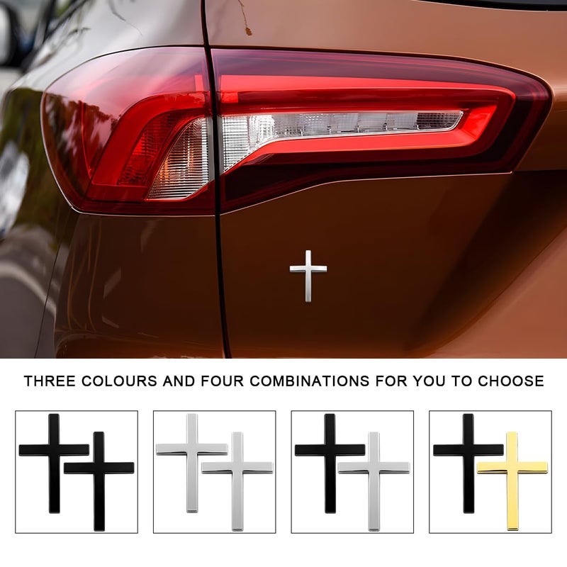 DXNQ 2PCS Metal Jesus Christ Cross Badge Stickers, 2.5"Ã—1.8" Alloy 3D Individual Car Cross Sticker, Self Adhesive Scratch Covering Metal Cross Auto Emblem Decal for Car Body Fender Tail (Silver) - Image 5